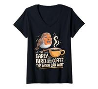 Women's The Early Bird Gets Coffee The Worm Can Wait |- V-Neck T-Shirt