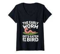 Womens The Early Worm gets Eaten by The Bird Quote Design V-Neck T-Shirt