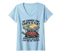 Womens The Earth Is Flat How Else Would It Stay On The Turtle V-Neck T-Shirt