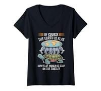 Womens The Earth Is Flat How Else Would It Stay On The Turtle V-Neck T-Shirt