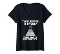 Women's The Elevator is Broken -Fun Sobriety Anniversary AA NA Sober V-Neck T-Shirt