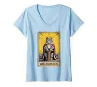 Womens The Emperor Cat Tarot Card Cat Scratching Post Tree Cat V-Neck T-Shirt
