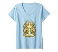 Women's The Empress Tarot Card Botanical Goddess V-Neck T-Shirt