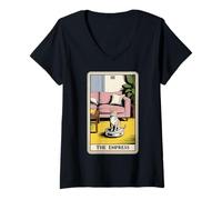 Womens The Empress Tarot Card Cat Robot Vacuum Cleaner Cat V-Neck T-Shirt