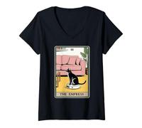Womens The Empress Tarot Card Cat Robot Vacuum Cleaner Cat V-Neck T-Shirt