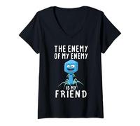 Womens The Enemy Of My Enemy Is My Friend Funny Bacteriophage V-Neck T-Shirt