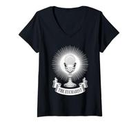 Womens The Eucharist Sacrament Chalice Holy Communion V-Neck T-Shirt