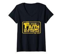 Womens The Faith is Strong with This one Christian Bible Saying V-Neck T-Shirt