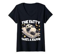 Women's The Fat Panda is Taking a nap - a Funny Panda Evening V-Neck T-Shirt