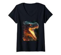 Women's The Fiery Dragon Majesty in Power and Flames V-Neck T-Shirt