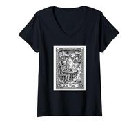 Women's The Fine Tarot Card Skeleton Coffee Meme Dark Humor Gothic V-Neck T-Shirt