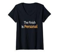 Women's The Finish is Personal Marathon Runner Mindset Design V-Neck T-Shirt