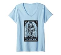 Womens The Fish Mom Skeleton Gothic Aquatic Pet Love V-Neck T-Shirt