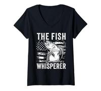 Women's The Fish Whisperer US Flag Fishing V-Neck T-Shirt