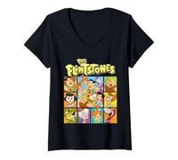 Women's The Flintstones Character Squares V-Neck T-Shirt