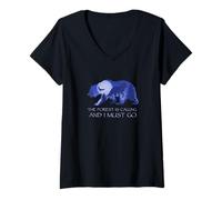 Women's The Forest is Calling I Must Go Bear Moon Wilderness V-Neck T-Shirt