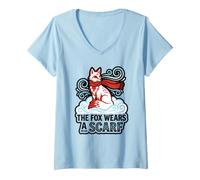 Women's The Fox Wears A Scarf Stylized Illustration Swirling Wearing V-Neck T-Shirt