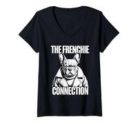 Womens The Frenchie Connection Stylish Dog Trench Coat Puppy Gift V-Neck T-Shirt