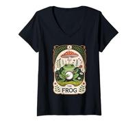 Womens The Frog Cottagecore Tarot Card Mystical Frog Art Gift V-Neck T-Shirt