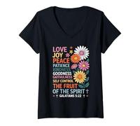 Womens The Fruit of the Spirit Christian Cross Jesus V-Neck T-Shirt