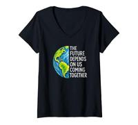 Women's The Future Depends On Us Coming Together Unity Earth Message V-Neck T-Shirt