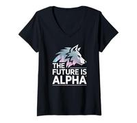 Womens The Future is Alpha Wolf Meme Fearless Alpha Sigma Werewolf V-Neck T-Shirt