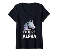 Womens The Future is Alpha Wolf Meme Fearless Alpha Sigma Werewolf V-Neck T-Shirt