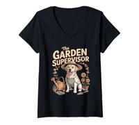 Women's The Garden Supervisor Cute Dog Gardener Lover V-Neck T-Shirt