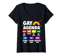 Womens The Gay Agenda LGBTQ Cute Funny Pride Month V-Neck T-Shirt