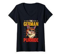 Women's The German Purride Cat Kitten Germany Flag German-American V-Neck T-Shirt
