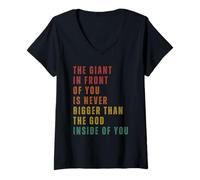 Women's The Giant in Front of You is Never Bigger Than The God V-Neck T-Shirt