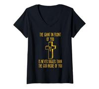 Women's The Giant in Front of You is Never Bigger Than The God V-Neck T-Shirt