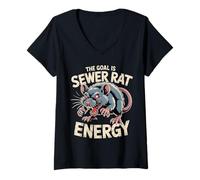 Womens The Goal is Sewer Rat Energy Chaotic Meme |- V-Neck T-Shirt