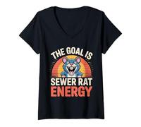 Womens The Goal is Sewer Rat Energy Chaotic Meme |- V-Neck T-Shirt