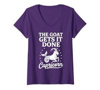 Women's The Goat Gets It Done | Capricorn December to January Purple V-Neck T-Shirt