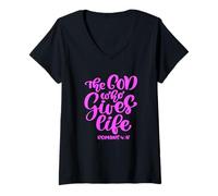 Women's The God Who Gives Life John Scripture Pink Bible Verse Women V-Neck T-Shirt