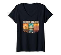 Women's The Golden Triangle India Travel Illustration Design V-Neck T-Shirt