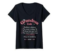 Women's The Grandma Code Funny Rules Grandmother Grandparent V-Neck T-Shirt