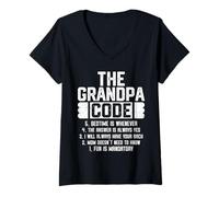 Womens The Grandpa Code Cool Grandfather Joke Fathers Day Funny V-Neck T-Shirt