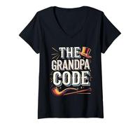 Womens The Grandpa Code Funny Rule List Design V-Neck T-Shirt
