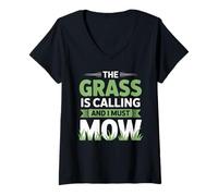 Womens The Grass is Calling and I Must Mow Yard Work Humor V-Neck T-Shirt