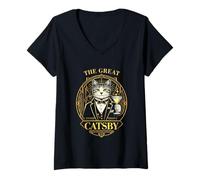 Women's The Great Catsby Funny Cat Lovers Parody V-Neck T-Shirt
