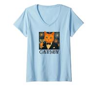 Womens The Great Catsby - Funny Retro Cat Parody V-Neck T-Shirt