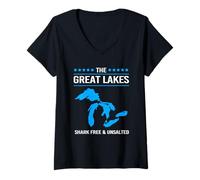 Women's The Great Lakes Shark is Free and Unsalted V-Neck T-Shirt