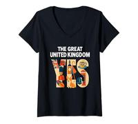 Womens The Great United Kingdom YES Patriotic British Culture Icons V-Neck T-Shirt