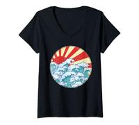 Womens The Great Wave Off Kanagawa Hokusai Manga Cartoon Japanese V-Neck T-Shirt