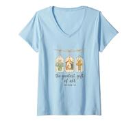 Womens The Greatest Gifts of All Matthew 1:21 Nativity Watercolor V-Neck T-Shirt