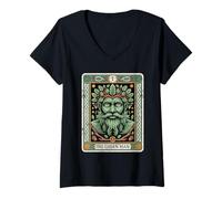 Womens The Green Man Forest Spirit Nature Guardian Tarot Art V-Neck T-Shirt