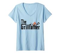 Women's The Grillfather BBQ Lover Meat Dad V-Neck T-Shirt