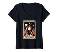 Womens The Guinea Pig Halloween Witch Cute Tarot Card Lover Player V-Neck T-Shirt